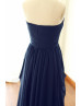 Side Draped Navy Blue Chiffon Fabulous Long Bridesmaid Dress